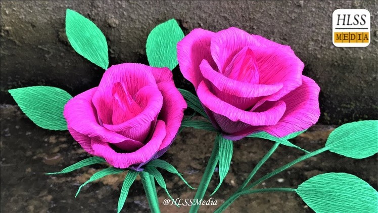 How to make rose flower with paper easy | diy origami rose crepe paper flower making tutorials