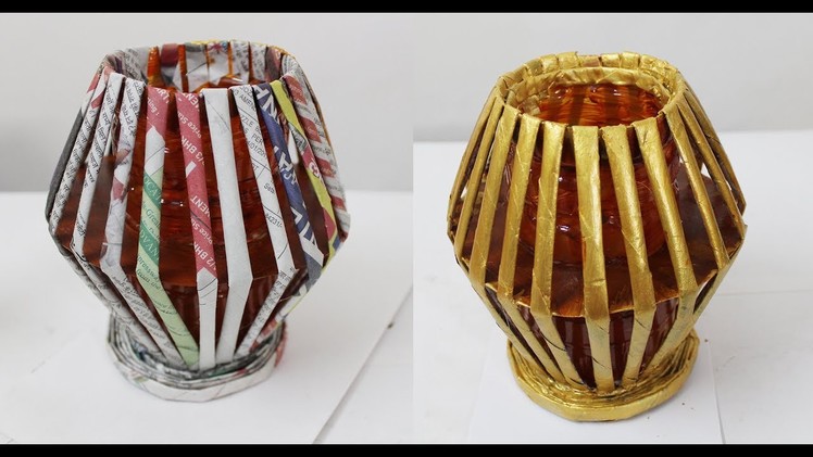Newspaper flower vase | DIY waste bottle flower pot