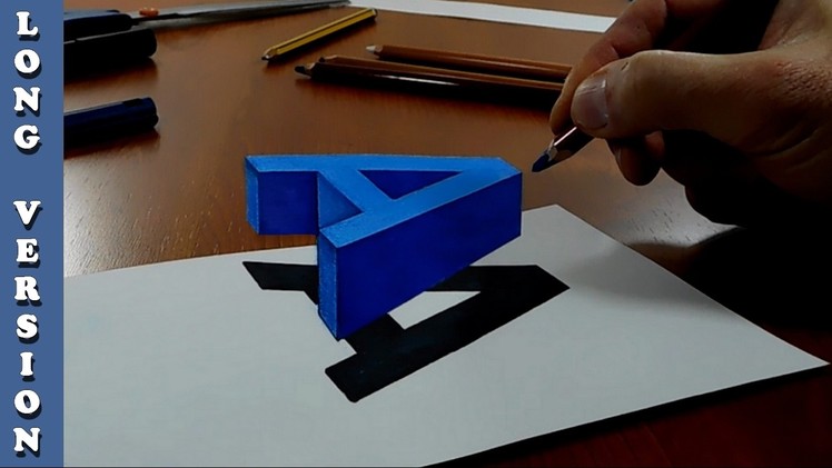 Try to do 3D Trick Art on Paper, floating letter A, Long Version