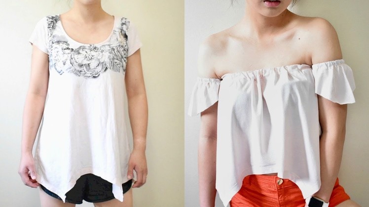 UpCycle DIY Off The Shoulder Out Of T-shirt. T-shirt Transformation