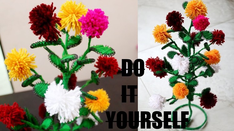 Woolen Marigold  Flower | Make Flower Plant with Wool & Wire | DIY | Creative Craft