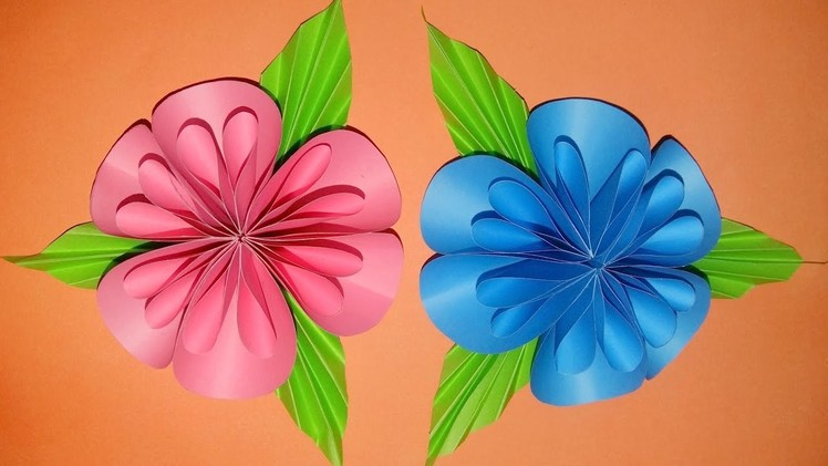 Diy Blue And Pink Paper Flower With Green leaves DIY Easily