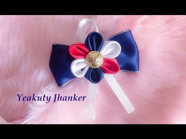 DIY: Kanzashi ribbon flower on a bow (Hair clip.Brooch)