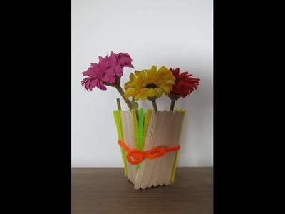DIY Learn to Make a Flower Vase from Popsicle Sticks. Easy Crafts for Spring.