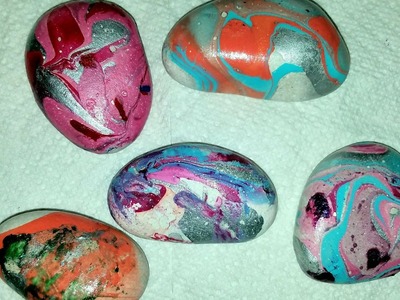 DIY  marble rocks using nail polish