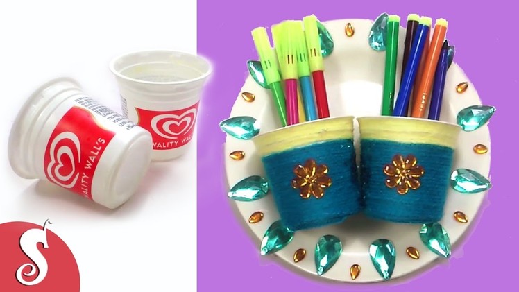 DIY Pen Organizer from Ice Cream Cups-Wall Holder at Home | Sonali's Creations #67
