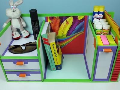 DIY study table (large size) desk organizer. drawer organizer out of cardboard.
