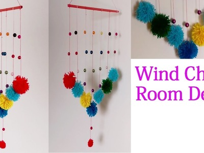 DIY Wind Chime Room Recor  - Pom Poms Wall Hanging Crafts #DIYWindChimes