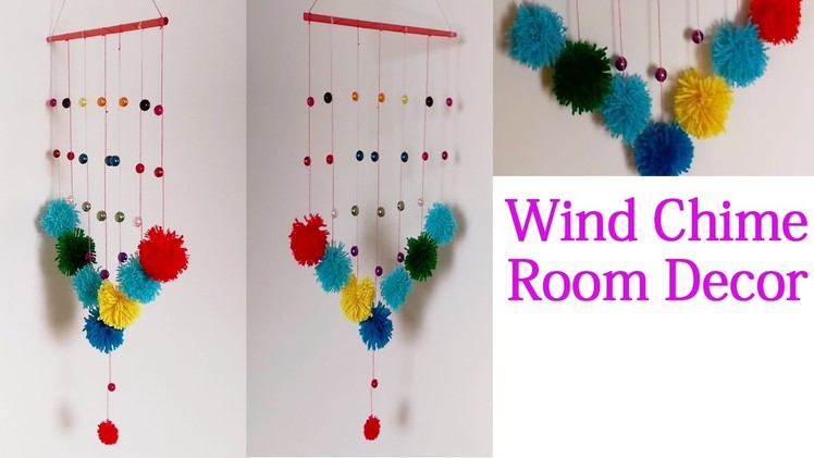 DIY Wind Chime Room Recor  - Pom Poms Wall Hanging Crafts #DIYWindChimes