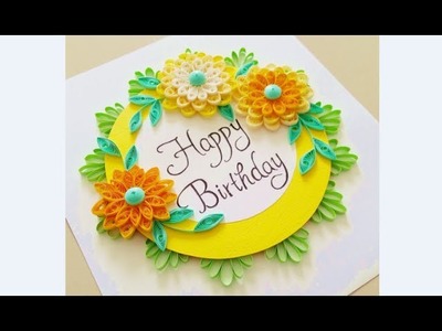 Paper Quilling Flower Card Design. Birthday Card. Quilling Card