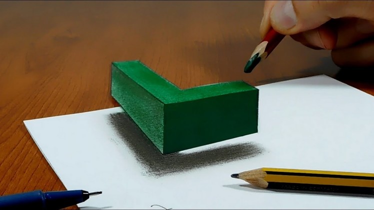 Try to do 3D Trick Art on Paper, floating letter L