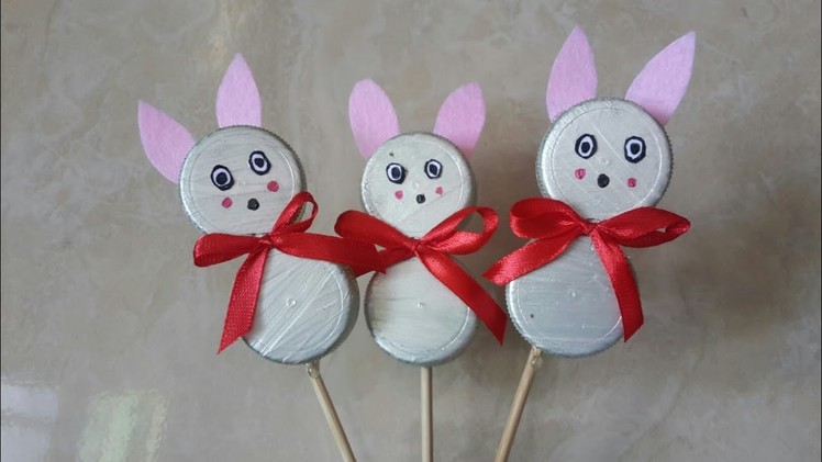 DIY Bottle cap bunnies #easy crafts #use for kids birthday decoration