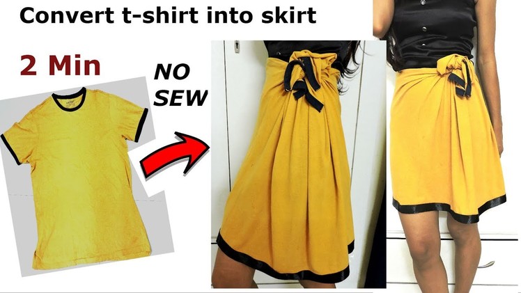 DIY: Convert.Reuse.revamp old Men's T-Shirt into girl's Skirt. 2 min work.No Sew