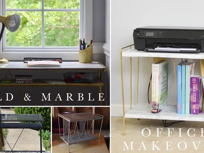 DIY Gold and Marble Office Desk & Side Table Furniture Makeover