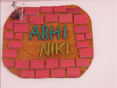DIY Homemade Name Plate from Cardboard with Bricks effect |