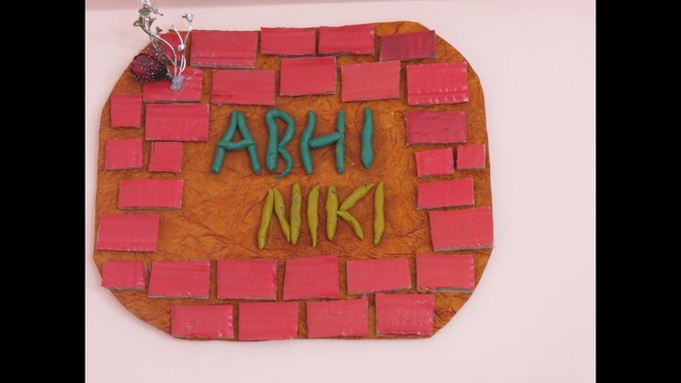 DIY Homemade Name Plate from Cardboard with Bricks effect |
