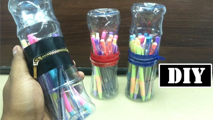 DIY Pen Holder - Zip-up Storage | Easy Recycled Plastic Bottle Crafts