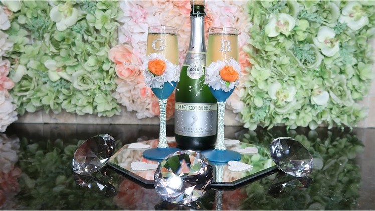 How to DIY Wedding Champagne Flutes | Shabby Chic Teal and Silver
