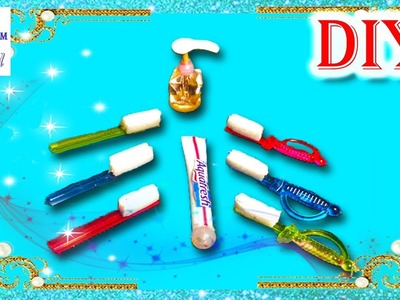 How to make Toothbrush, Paste, Soap for dolls. Easy DIY ideas. Doll crafts Miniature No POLYMER CLAY