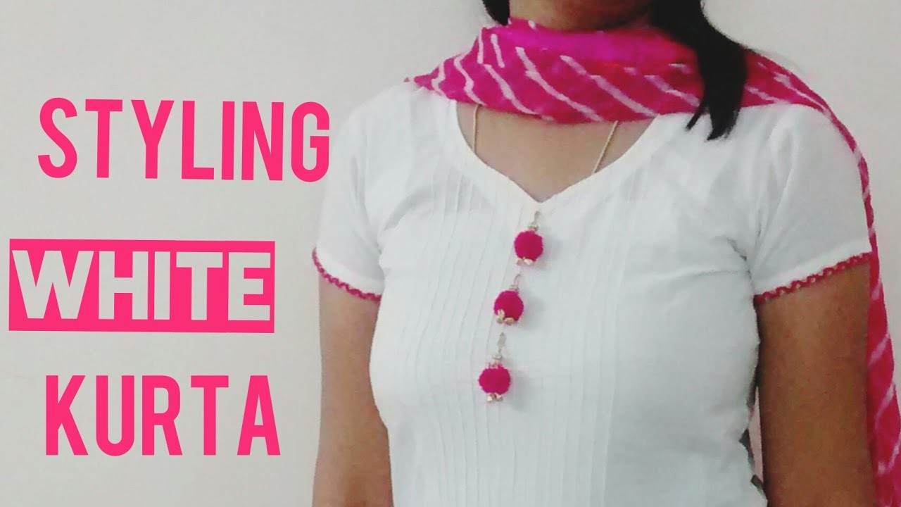 DIY easy Style Your White Kurti with pom video)(ENGLISH SUBTITLE)