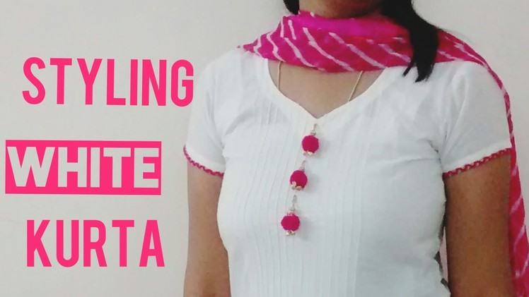 DIY easy  Style Your  White Kurti with pom pom (HD video)(ENGLISH SUBTITLE)