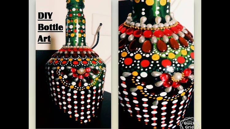 DIY, room decor, easy way to decorate empty bottle with dot art . .