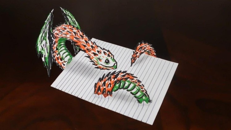 Drawing a 3D Winged Creature on Line Paper - Tick Art