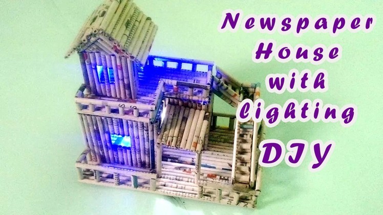 Homemade newspaper house with lights - DIY 2017