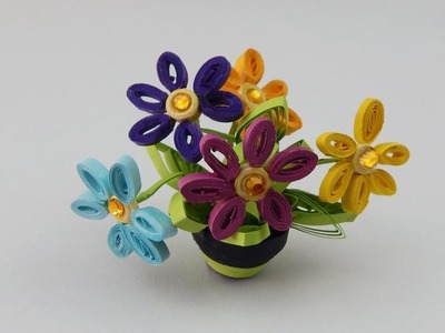 Table decoration quilling flowers in a pot DIY miniature decoration papercraft doll house deco