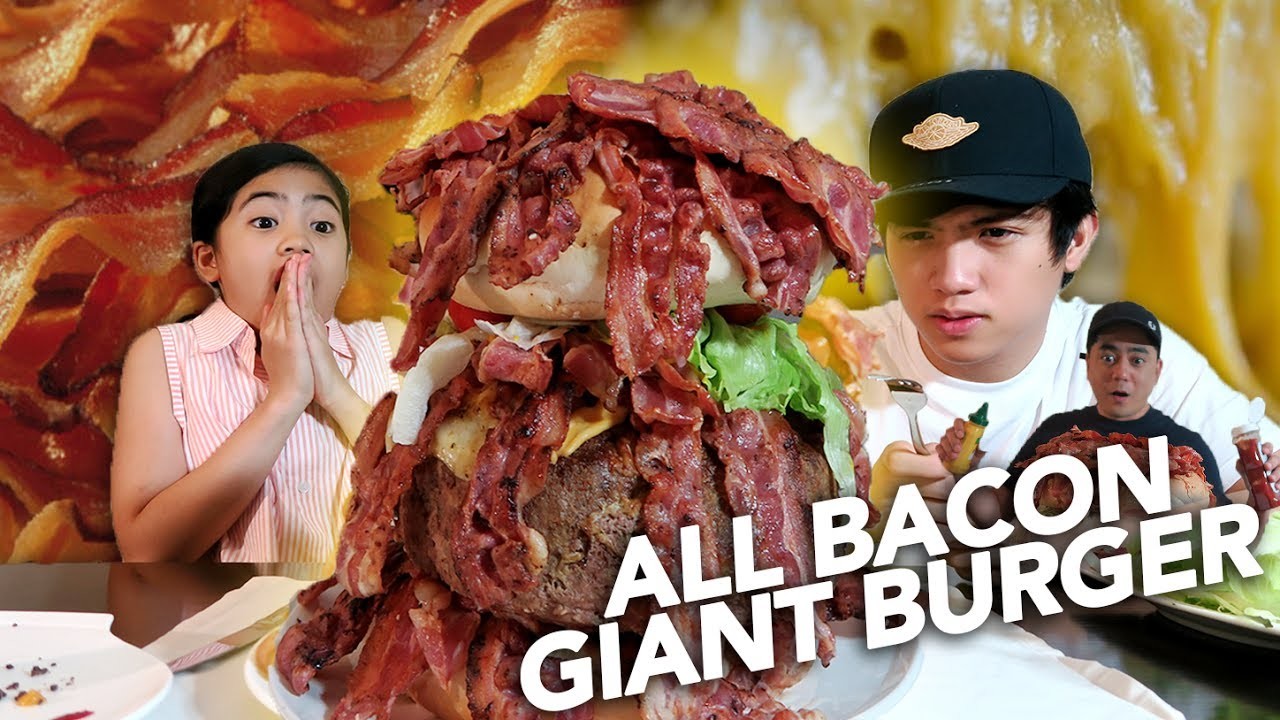 DIY ALL BACON GIANT BURGER FOR DAD!!! | Ranz and Niana