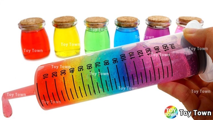 DIY How To Make Rainbow Colors with Honey Bottle Slime Jelly Monster into Big Syringe for Kids
