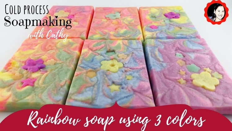 How to make rainbow soap using 3 colorants | Budget Soap Making for beginners - 088