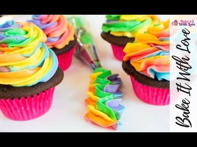 Rainbow Swirl Chocolate Cupcakes with Buttercream Frosting | Bake It With Love