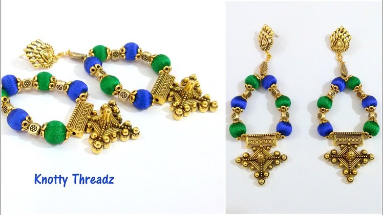 Silk Thread Jewelry | Designer Antique Earrings | Peacock Colours | Varamahalakshmi Collection