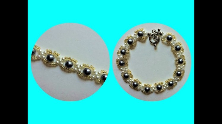 Beading project: pearls and seed beads pattern for bracelet (necklace)