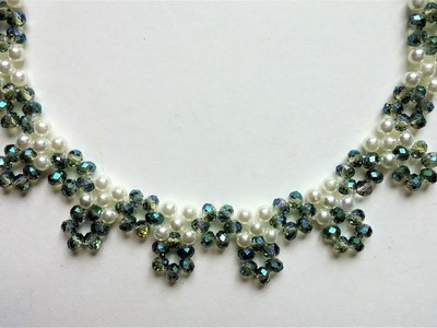 Bridal necklace-tutorial for beginners-crystal and pearls beads necklace