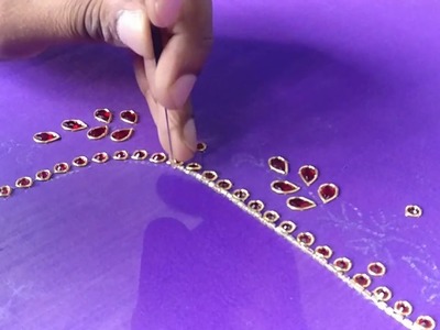 Decorating Zardosi work with sugar beads embroidery - Slow motion video