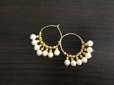 DIY Gold beaded hoop earrings using pearls II DIY Earrings