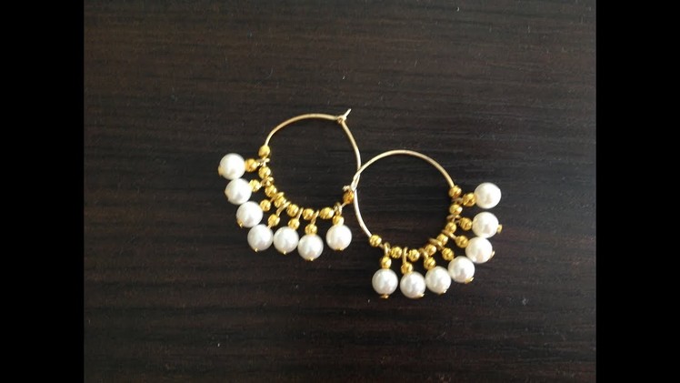 DIY Gold beaded hoop earrings using pearls II DIY Earrings
