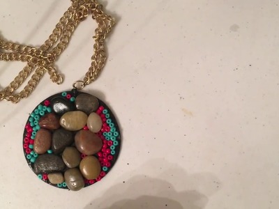 DiY Handmade wood Pendant necklace made with dollar tree stones.