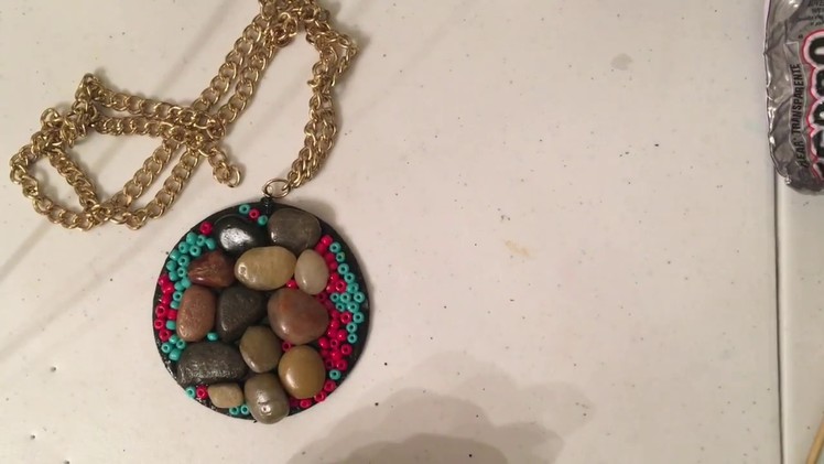 DiY Handmade wood Pendant necklace made with dollar tree stones.