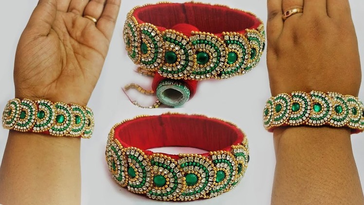 DIY Silk Thread Green diamond bangle Making | Home made designer bangle making | Today Fashion