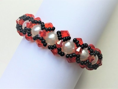 Elegant bracelet . Crystal bicone beads and pearl beads bracelet making