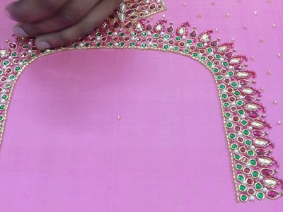 Heavy neck design using beads, stones and zardosi embroidery