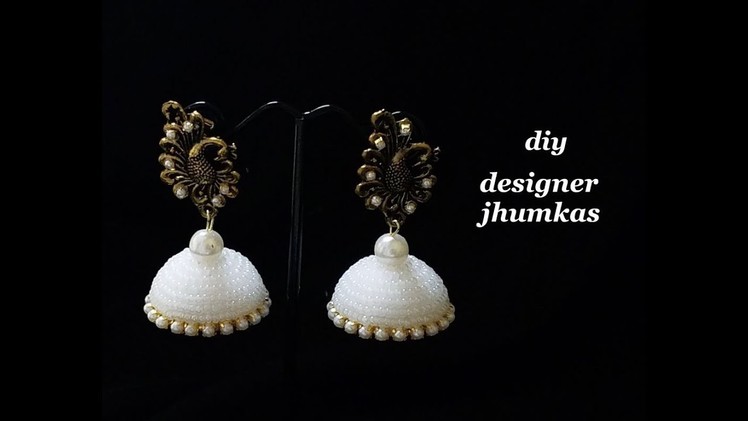 How To Make Designer Jhumka Earrings||Making Jhumkas Using Glass Beads||Tutorial