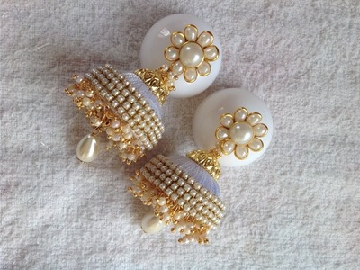 How to make designer silk thread jhumka at home I DIY Pearl based jhumka earring