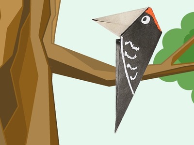 Origami for Kids. Woodpecker. Easy origami bird