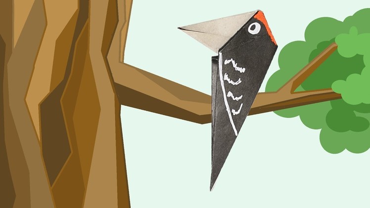 Origami for Kids. Woodpecker. Easy origami bird