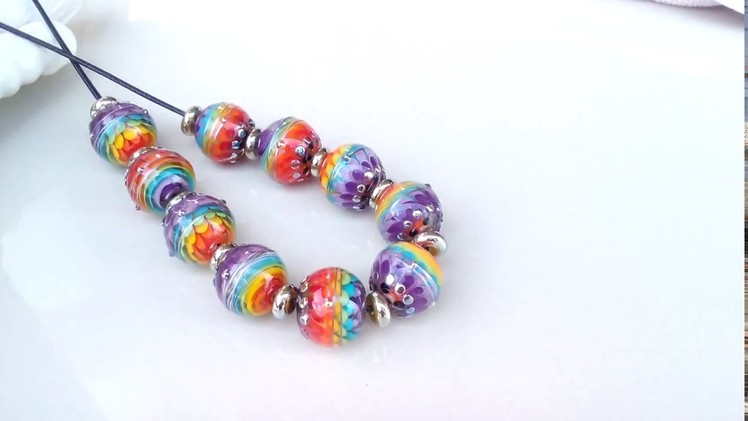 Rainbow - lampwork glass beads 18 mm.