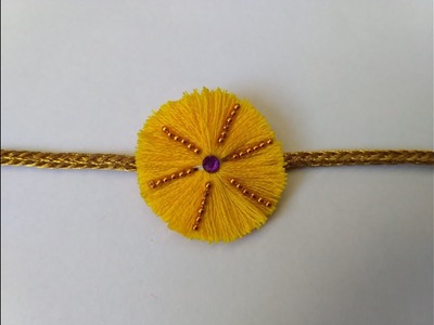 Silk thread handmade rakhi with gold ball chain